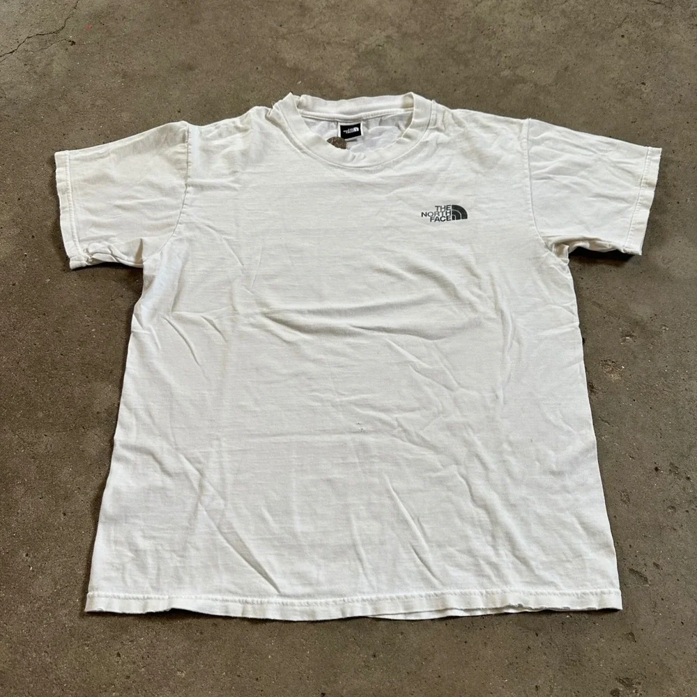VTG The North Face‎ T-Shirt Mens Medium White Short Sleeve Box Logo Graphic Tee
